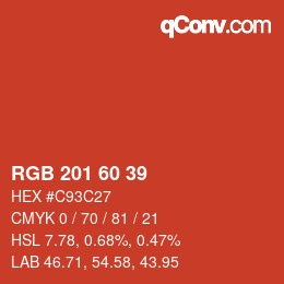颜色代码: RGB 201 60 39 | qconv.com