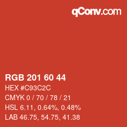 カラーコード: RGB 201 60 44 | qconv.com