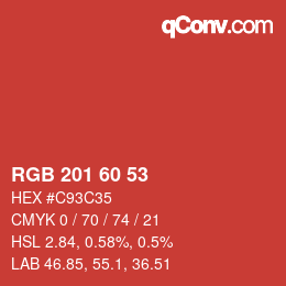 Color code: RGB 201 60 53 | qconv.com