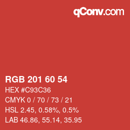 カラーコード: RGB 201 60 54 | qconv.com