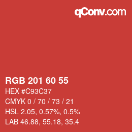 カラーコード: RGB 201 60 55 | qconv.com