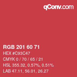 颜色代码: RGB 201 60 71 | qconv.com