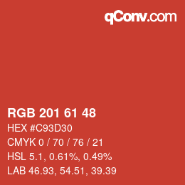 颜色代码: RGB 201 61 48 | qconv.com