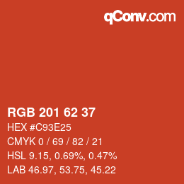 Color code: RGB 201 62 37 | qconv.com