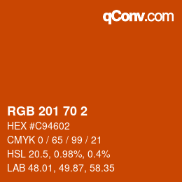 カラーコード: RGB 201 70 2 | qconv.com
