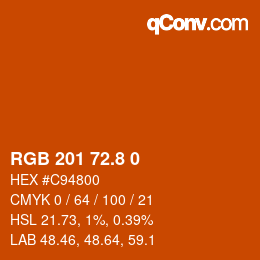 カラーコード: RGB 201 72.8 0 | qconv.com