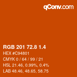 カラーコード: RGB 201 72.8 1.4 | qconv.com