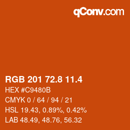 カラーコード: RGB 201 72.8 11.4 | qconv.com