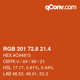 カラーコード: RGB 201 72.8 21.4 | qconv.com