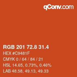 カラーコード: RGB 201 72.8 31.4 | qconv.com