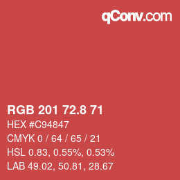 カラーコード: RGB 201 72.8 71 | qconv.com