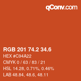 カラーコード: RGB 201 74.2 34.6 | qconv.com