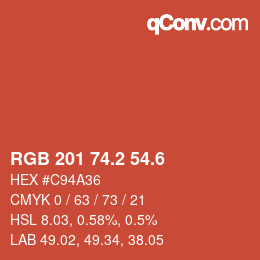 カラーコード: RGB 201 74.2 54.6 | qconv.com