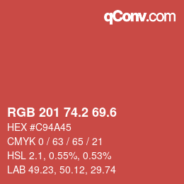 カラーコード: RGB 201 74.2 69.6 | qconv.com