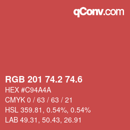 カラーコード: RGB 201 74.2 74.6 | qconv.com