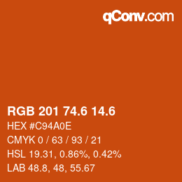 カラーコード: RGB 201 74.6 14.6 | qconv.com