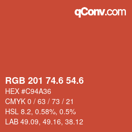 カラーコード: RGB 201 74.6 54.6 | qconv.com