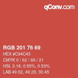 颜色代码: RGB 201 76 69 | qconv.com