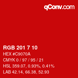 Color code: RGB 201 7 10 | qconv.com