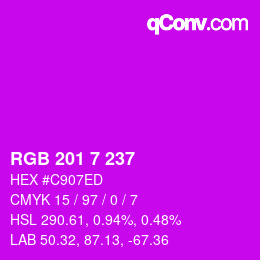 Color code: RGB 201 7 237 | qconv.com