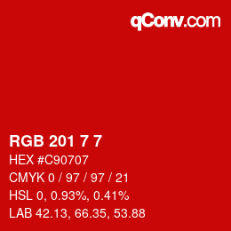 Color code: RGB 201 7 7 | qconv.com