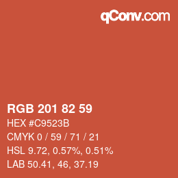 カラーコード: RGB 201 82 59 | qconv.com