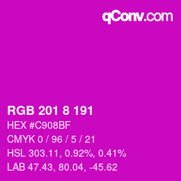 颜色代码: RGB 201 8 191 | qconv.com
