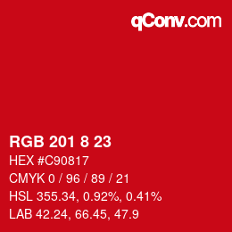 Color code: RGB 201 8 23 | qconv.com