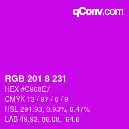Color code: RGB 201 8 231 | qconv.com