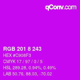 颜色代码: RGB 201 8 243 | qconv.com