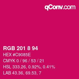颜色代码: RGB 201 8 94 | qconv.com