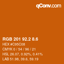 カラーコード: RGB 201 92.2 8.6 | qconv.com