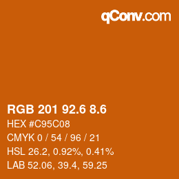 カラーコード: RGB 201 92.6 8.6 | qconv.com