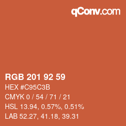 颜色代码: RGB 201 92 59 | qconv.com