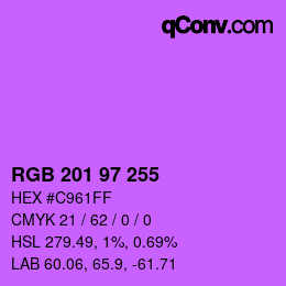 Color code: RGB 201 97 255 | qconv.com