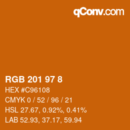 Color code: RGB 201 97 8 | qconv.com