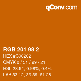 カラーコード: RGB 201 98 2 | qconv.com