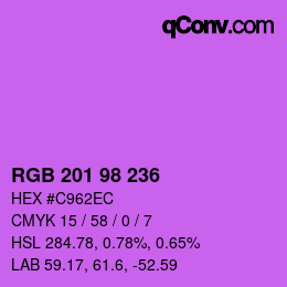 Color code: RGB 201 98 236 | qconv.com