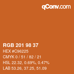 Color code: RGB 201 98 37 | qconv.com