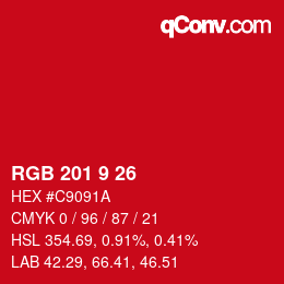 Color code: RGB 201 9 26 | qconv.com