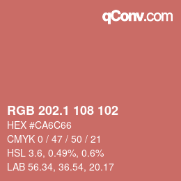 カラーコード: RGB 202.1 108 102 | qconv.com