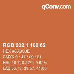 カラーコード: RGB 202.1 108 62 | qconv.com