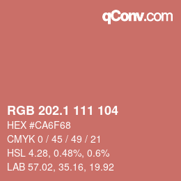 カラーコード: RGB 202.1 111 104 | qconv.com