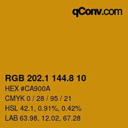 カラーコード: RGB 202.1 144.8 10 | qconv.com