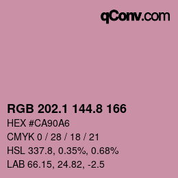 カラーコード: RGB 202.1 144.8 166 | qconv.com