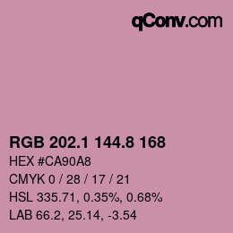 カラーコード: RGB 202.1 144.8 168 | qconv.com