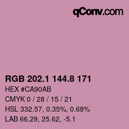 カラーコード: RGB 202.1 144.8 171 | qconv.com