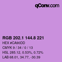 カラーコード: RGB 202.1 144.8 221 | qconv.com
