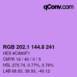 カラーコード: RGB 202.1 144.8 241 | qconv.com