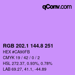カラーコード: RGB 202.1 144.8 251 | qconv.com